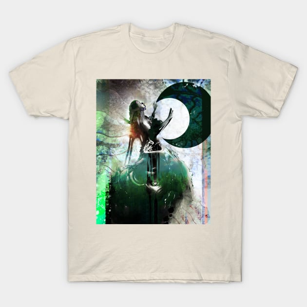 Moon Making witchy enchantress creating a black crescent moon T-Shirt by sandpaperdaisy